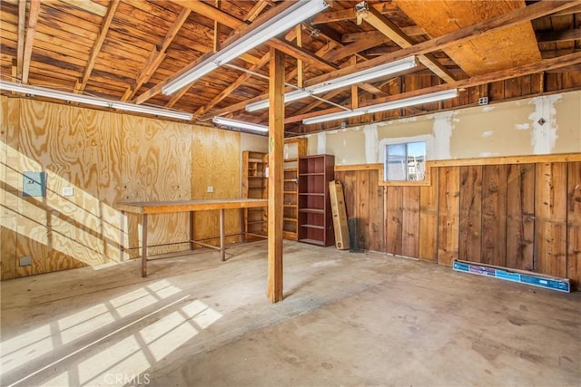 basement with wooden walls