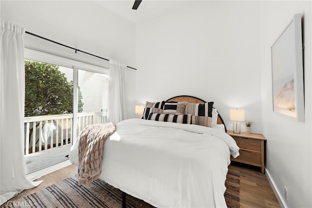 bedroom featuring ceiling fan and hardwood / wood-style floors