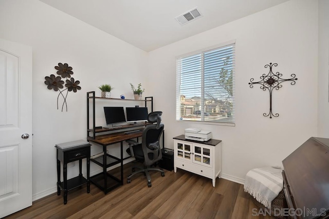 office area with dark hardwood / wood-style flooring