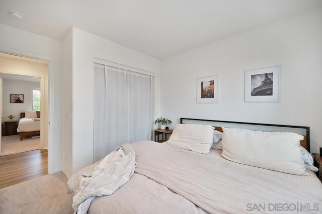 bedroom featuring carpet floors and a closet