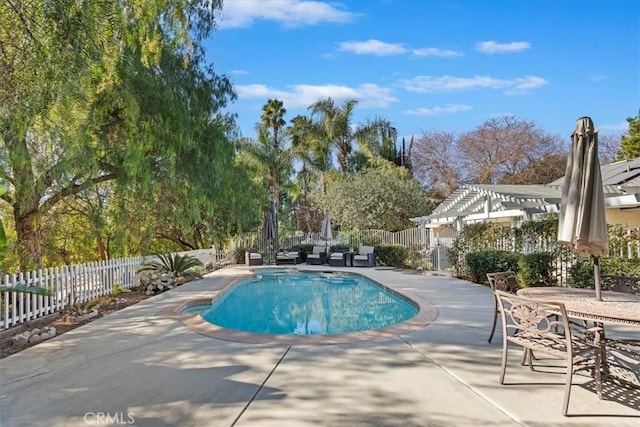 view of pool with a patio and a pergola