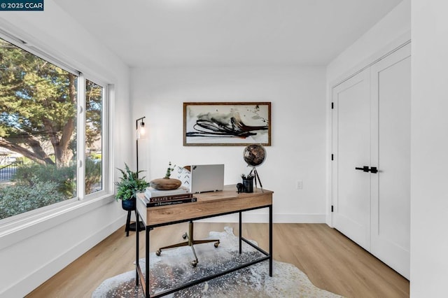 office with light hardwood / wood-style flooring