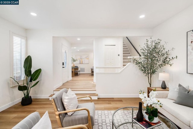 living room featuring light wood-type flooring