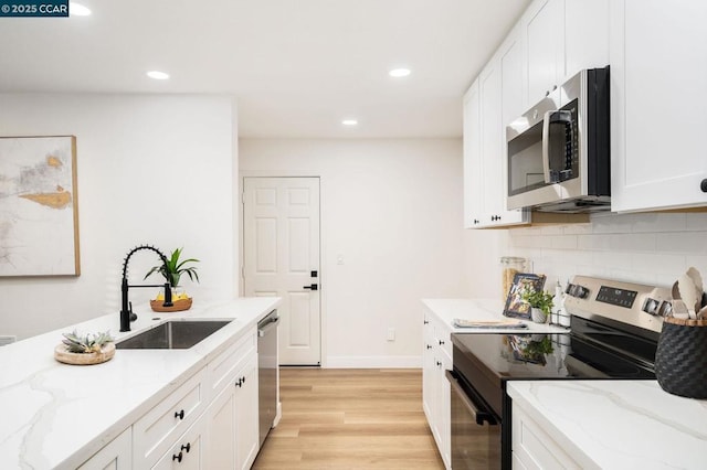 kitchen featuring sink, white cabinetry, and appliances with stainless steel finishes