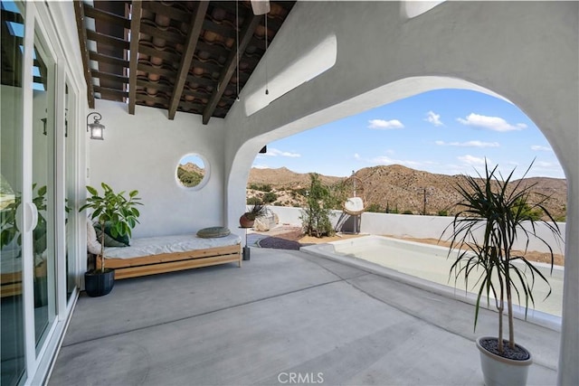 view of patio with a mountain view