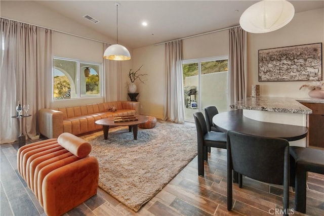 interior space featuring lofted ceiling