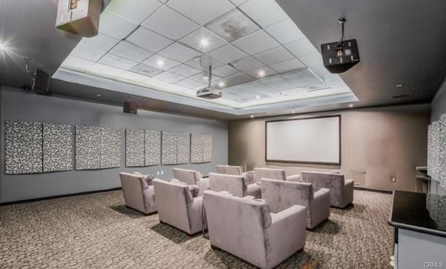 1100 Wilshire Blvd Unit 2707, Los Angeles, CA 90017 - carpeted cinema featuring a paneled ceiling and a raised ceiling