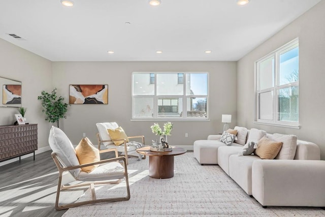 living room with light wood-type flooring