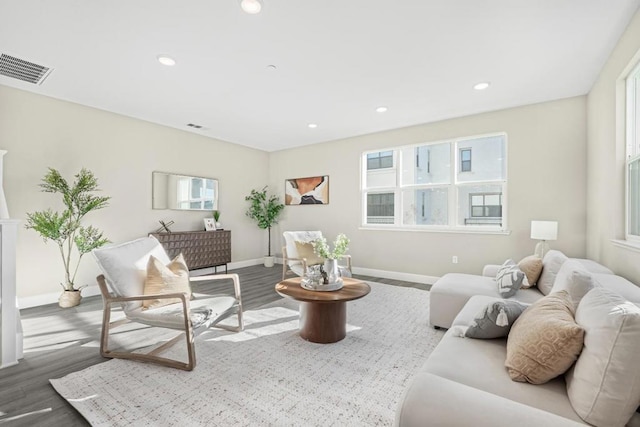 living room featuring dark hardwood / wood-style floors