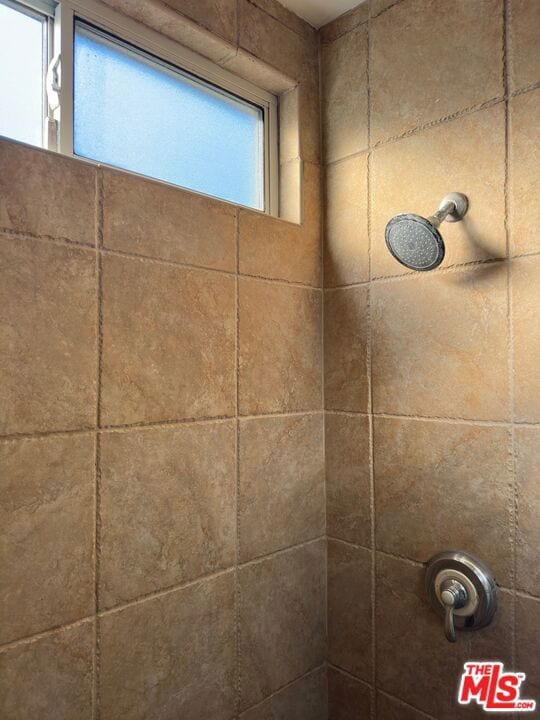 interior details featuring a tile shower