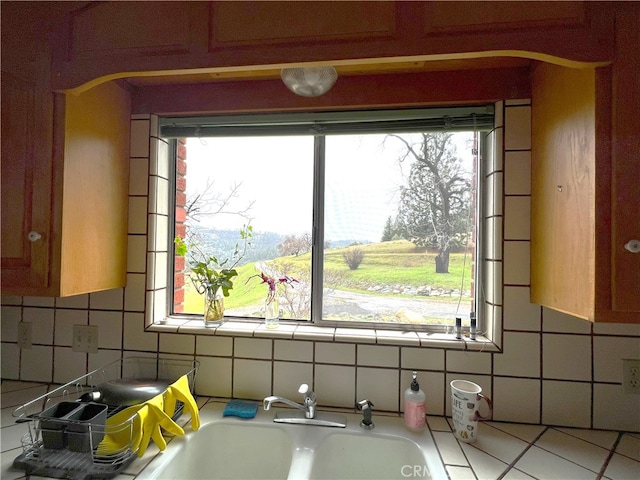 room details featuring backsplash and sink