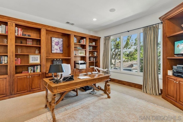 view of carpeted home office