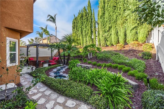 view of yard with a pergola