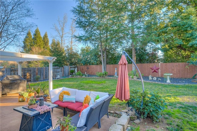 view of patio featuring area for grilling and an outdoor hangout area