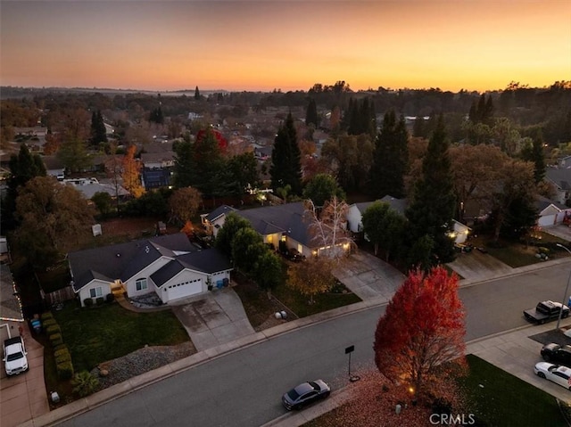 view of aerial view at dusk