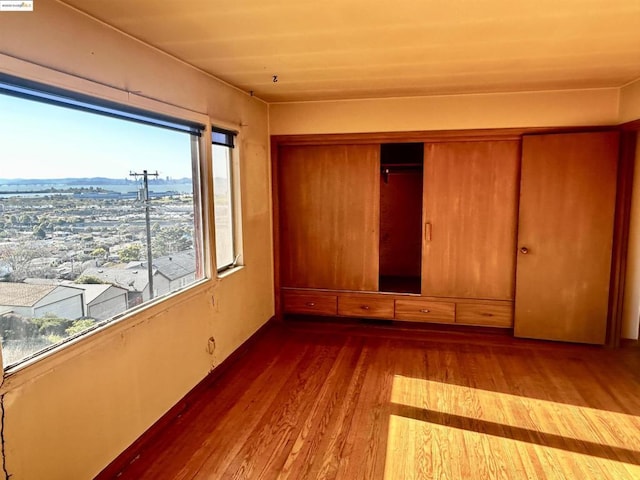 unfurnished bedroom featuring a closet and wood-type flooring