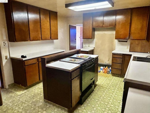 kitchen featuring dark brown cabinetry, black / electric stove, and sink