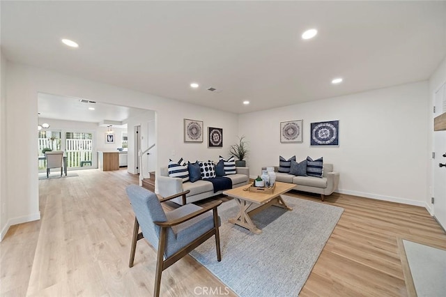 living room with light wood-type flooring