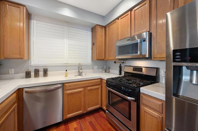 kitchen featuring sink, dark hardwood / wood-style flooring, and stainless steel appliances