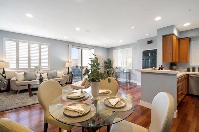 dining room with dark wood-type flooring