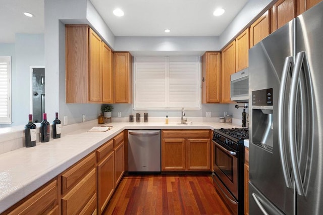 kitchen with sink, dark wood-type flooring, and stainless steel appliances