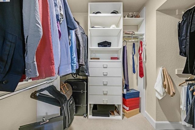 spacious closet with light colored carpet