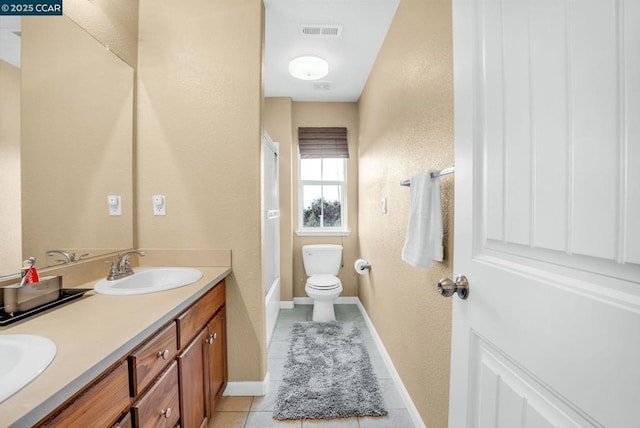 bathroom with tile patterned flooring, vanity, and toilet