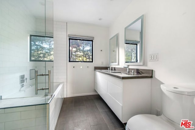 bathroom featuring vanity, plenty of natural light, and toilet