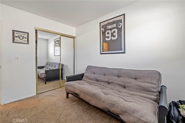 sitting room with carpet flooring