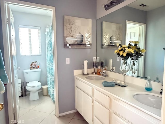 bathroom featuring toilet, tile patterned flooring, and vanity