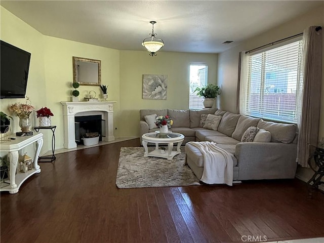 living room featuring dark hardwood / wood-style flooring