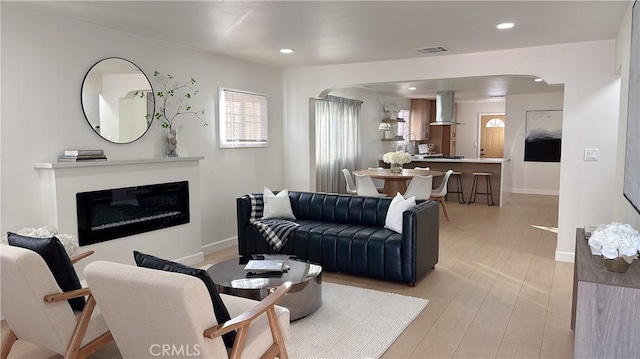 living room with light hardwood / wood-style flooring