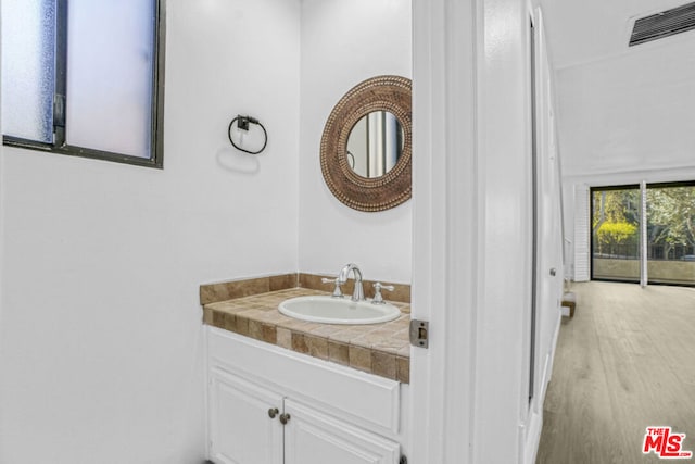 bathroom featuring hardwood / wood-style flooring and vanity