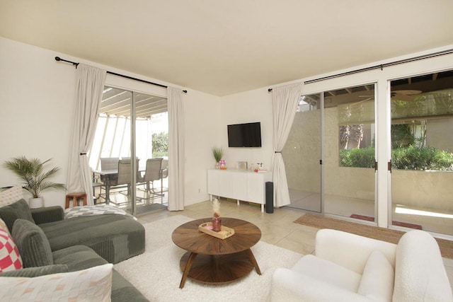 living room with light tile patterned floors