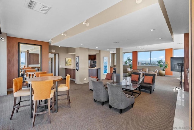 view of carpeted dining room