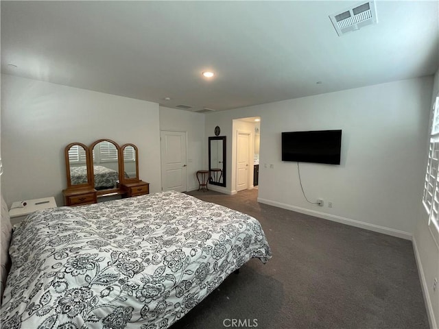 24445 Paxton Ln, Lake Elsinore, CA 92532 - bedroom featuring recessed lighting, baseboards, visible vents, and dark carpet