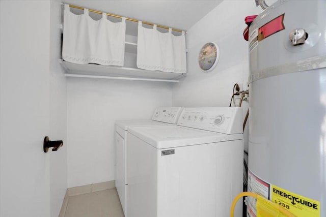 laundry room featuring separate washer and dryer and strapped water heater