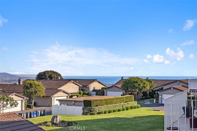 property view of water with fence