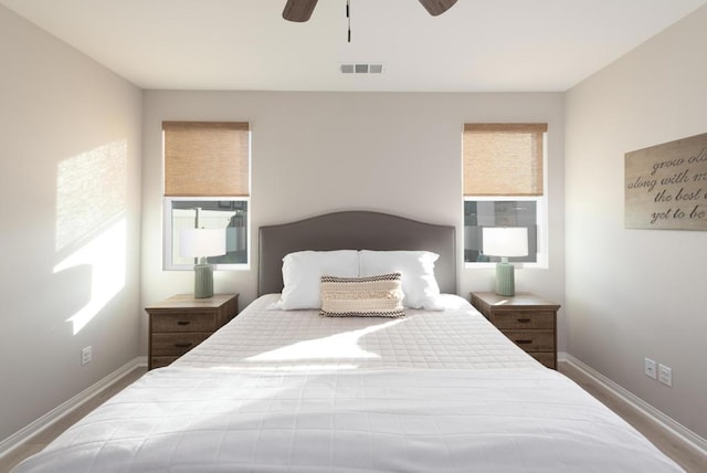 bedroom featuring ceiling fan