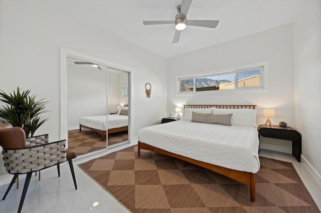 bedroom with a closet and ceiling fan