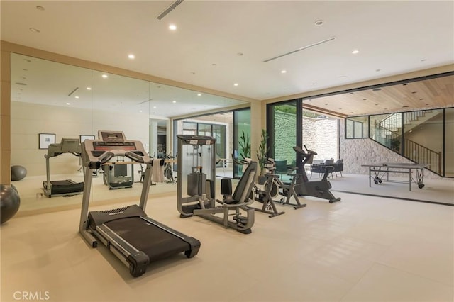 workout area with expansive windows