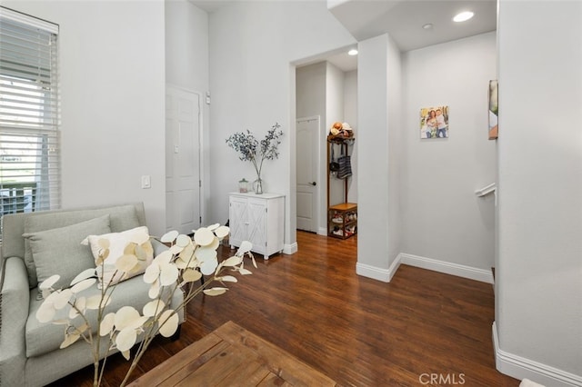 sitting room with dark hardwood / wood-style floors