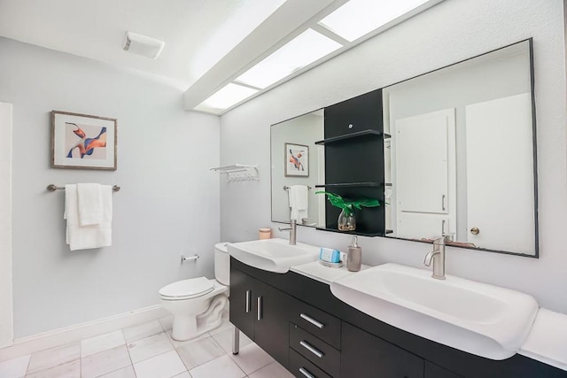 bathroom with tile patterned flooring, vanity, and toilet