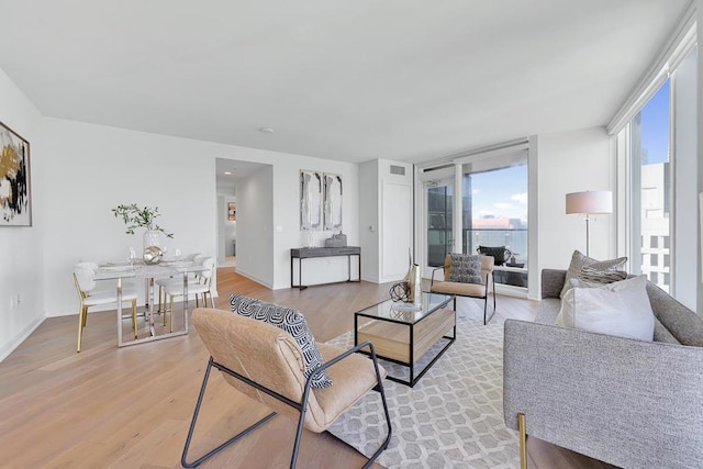 living room with light wood-type flooring