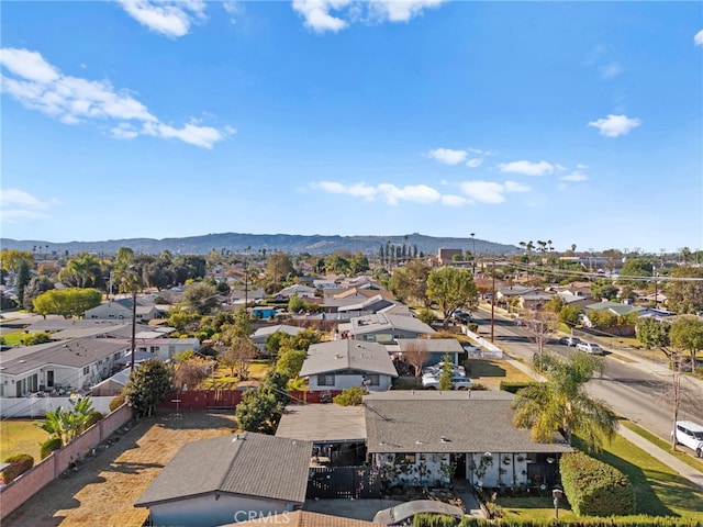 drone / aerial view featuring a mountain view