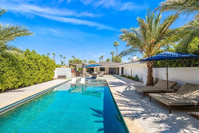 view of swimming pool with a patio