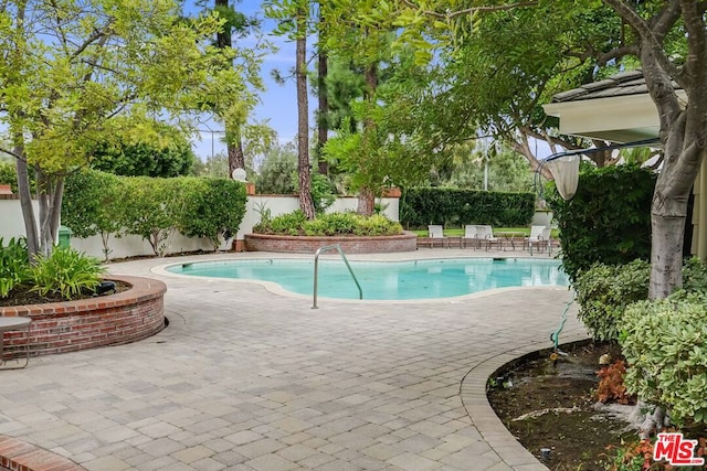 view of swimming pool featuring a patio