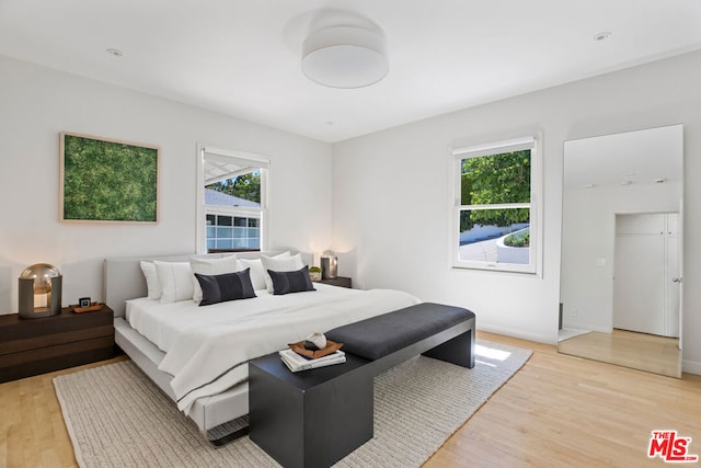 bedroom with light hardwood / wood-style floors