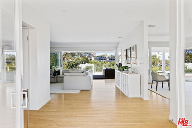 living room with light hardwood / wood-style flooring