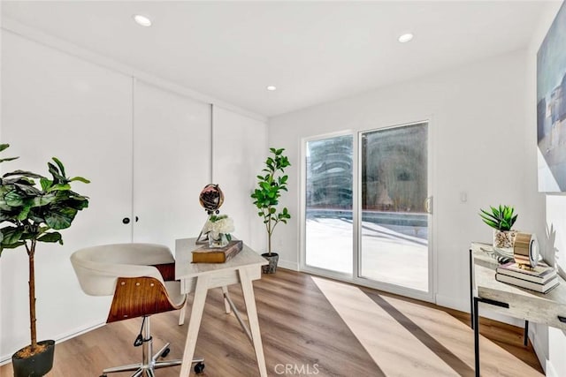 office space featuring light hardwood / wood-style floors